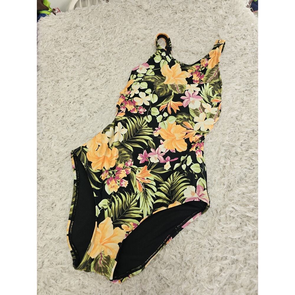 HURLEY One Piece Swimsuit Women Extra Small Tropical Floral Criss Cross Open XS